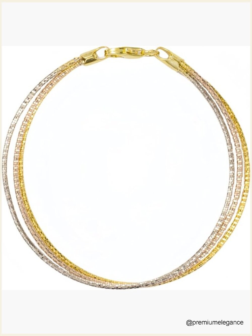 925 Sterling Silver Tri-color Diamond-Cut Link Chain Bracelet